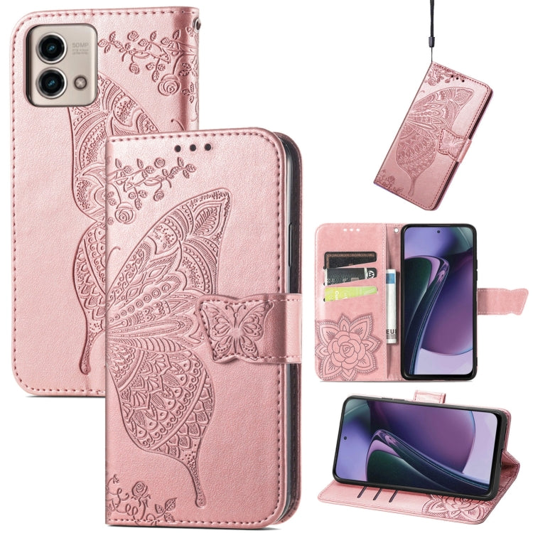 For Motorola Moto G Stylus 5G 2023 Butterfly Love Flower Embossed Leather Phone Case
