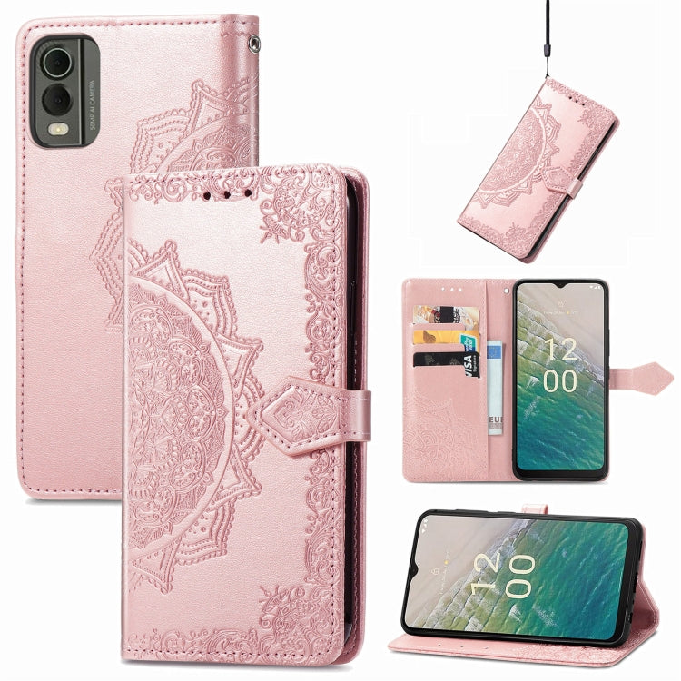 For Nokia C32 Mandala Flower Embossed Leather Phone Case