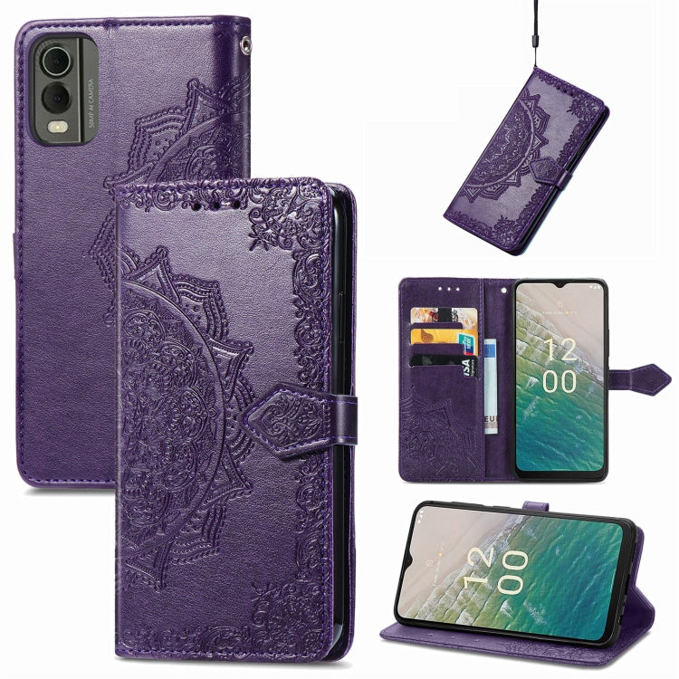 For Nokia C32 Mandala Flower Embossed Leather Phone Case