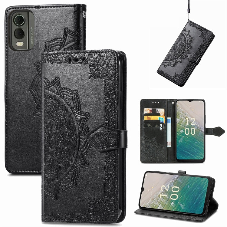 For Nokia C32 Mandala Flower Embossed Leather Phone Case