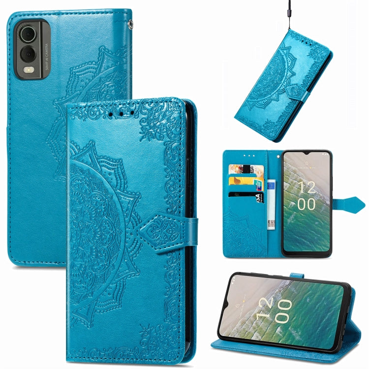 For Nokia C32 Mandala Flower Embossed Leather Phone Case