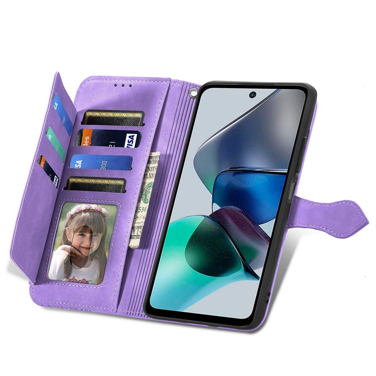 For Motorola Moto G23 Embossed Flower Zipper Leather Phone Case