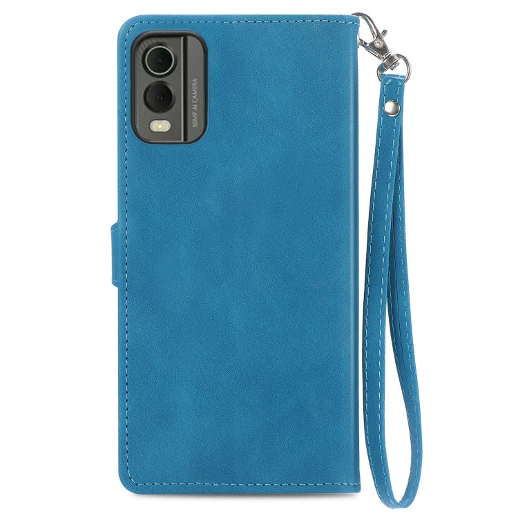 For Nokia C32 Embossed Flower Zipper Leather Phone Case