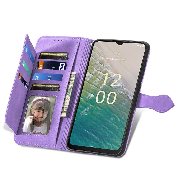 For Nokia C32 Embossed Flower Zipper Leather Phone Case