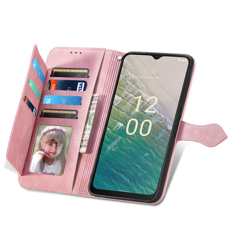 For Nokia C32 Embossed Flower Zipper Leather Phone Case