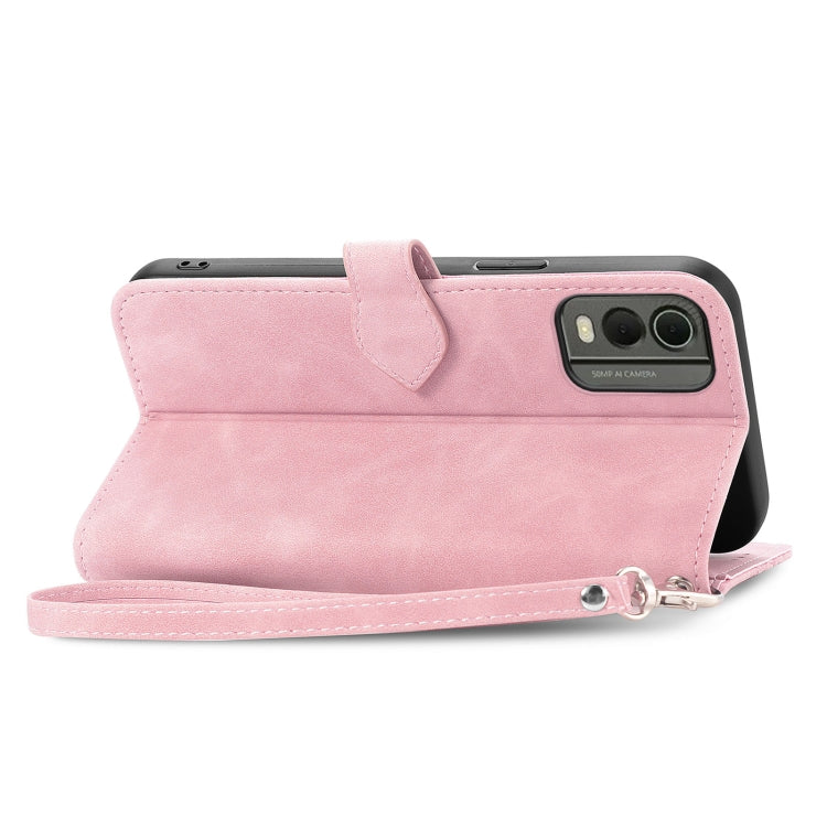 For Nokia C32 Embossed Flower Zipper Leather Phone Case