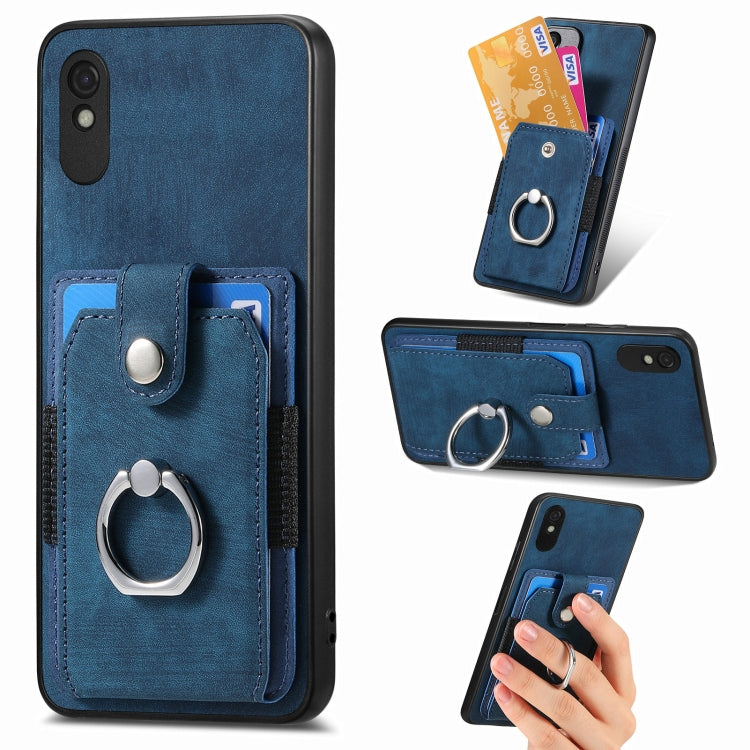 For Xiaomi Redmi 9A Retro Skin-feel Ring Card Wallet Phone Case