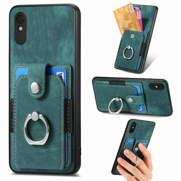 For Xiaomi Redmi 9A Retro Skin-feel Ring Card Wallet Phone Case