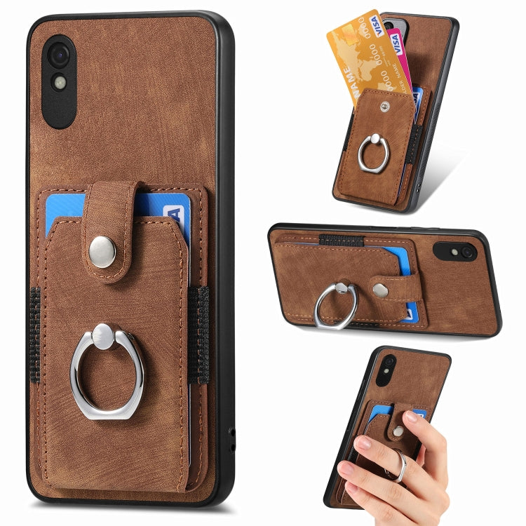 For Xiaomi Redmi 9A Retro Skin-feel Ring Card Wallet Phone Case
