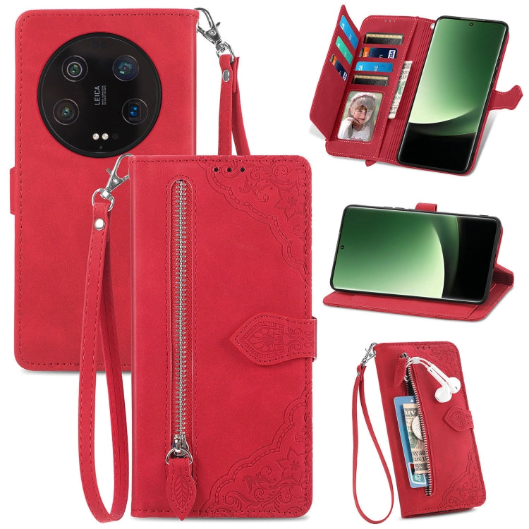 For Xiaomi 13 Ultra Embossed Flower Zipper Leather Phone Case