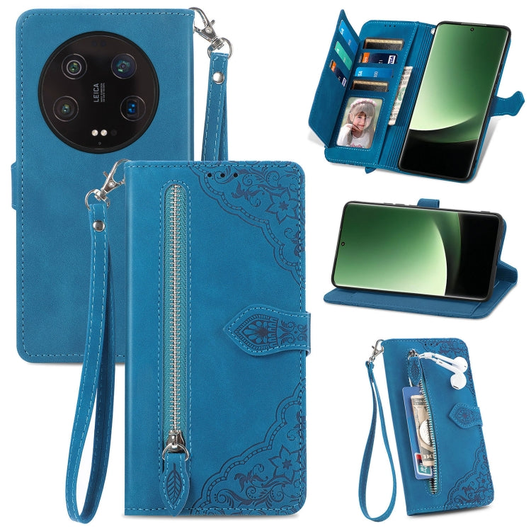 For Xiaomi 13 Ultra Embossed Flower Zipper Leather Phone Case