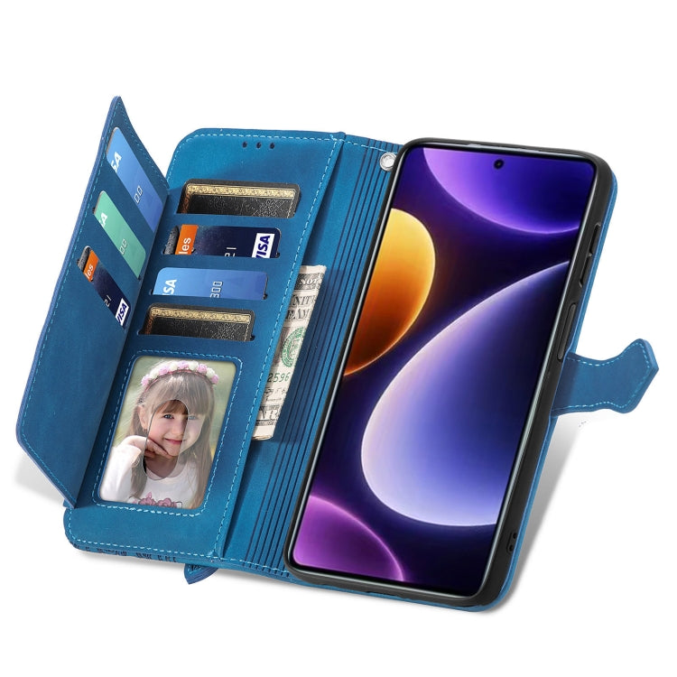 For Xiaomi POCO F5 Embossed Flower Zipper Leather Phone Case