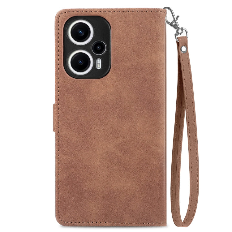 For Xiaomi POCO F5 Embossed Flower Zipper Leather Phone Case