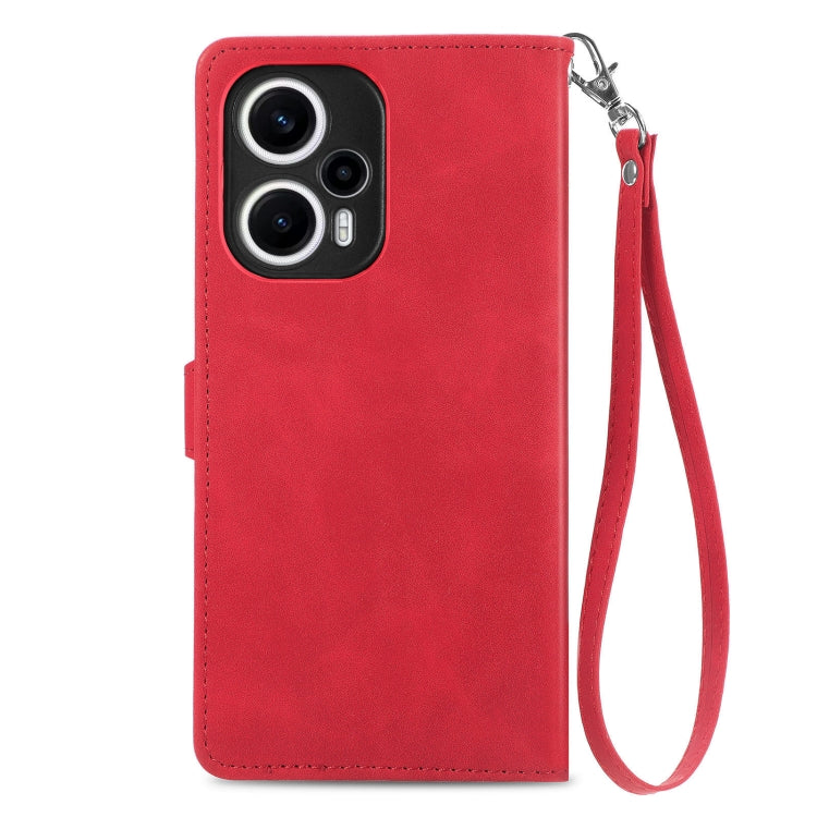 For Xiaomi POCO F5 Embossed Flower Zipper Leather Phone Case