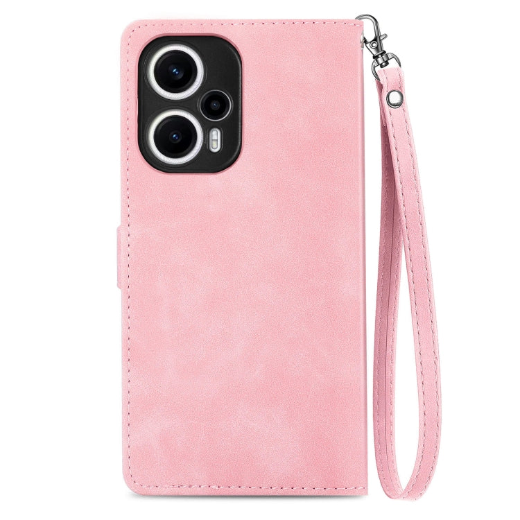 For Xiaomi POCO F5 Embossed Flower Zipper Leather Phone Case