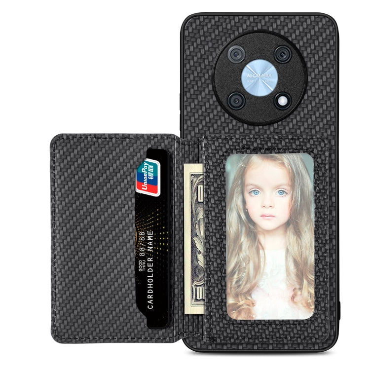 For Huawei Nova Y90 Carbon Fiber Magnetic Card Bag Phone Case