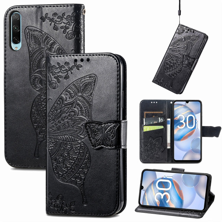 For Honor 30i Butterfly Love Flower Embossed Leather Phone Case