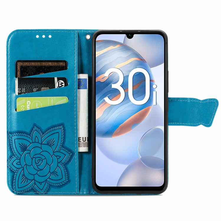 For Honor 30i Butterfly Love Flower Embossed Leather Phone Case