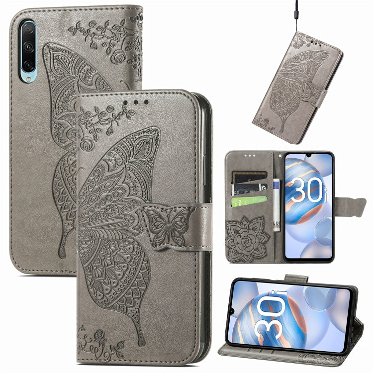 For Honor 30i Butterfly Love Flower Embossed Leather Phone Case