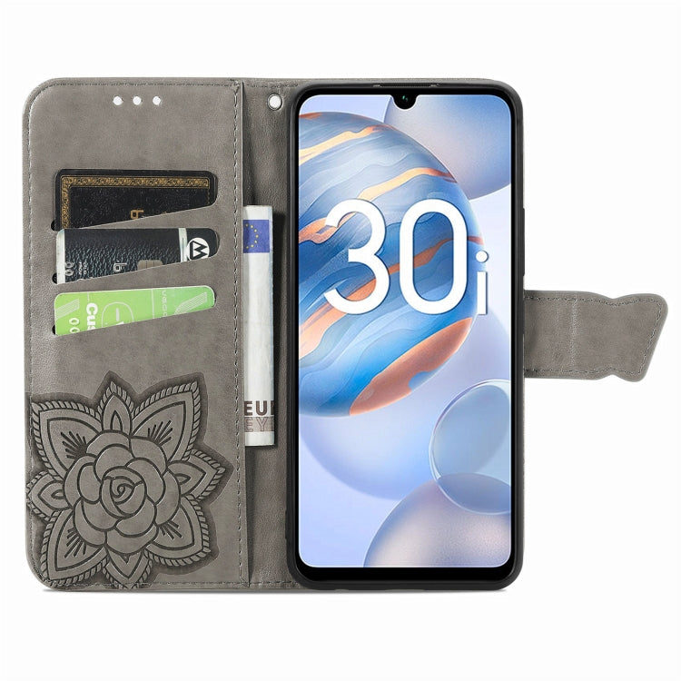 For Honor 30i Butterfly Love Flower Embossed Leather Phone Case