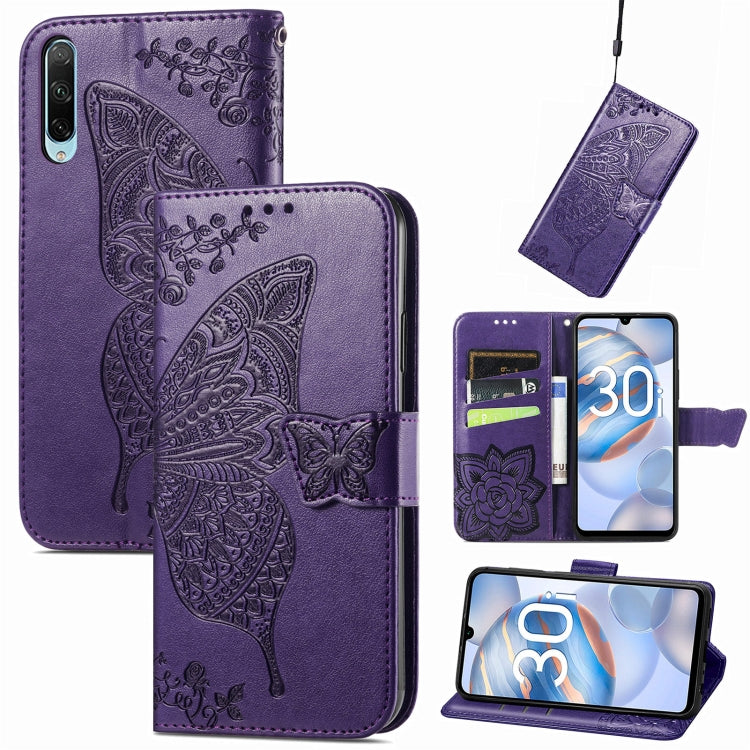 For Honor 30i Butterfly Love Flower Embossed Leather Phone Case