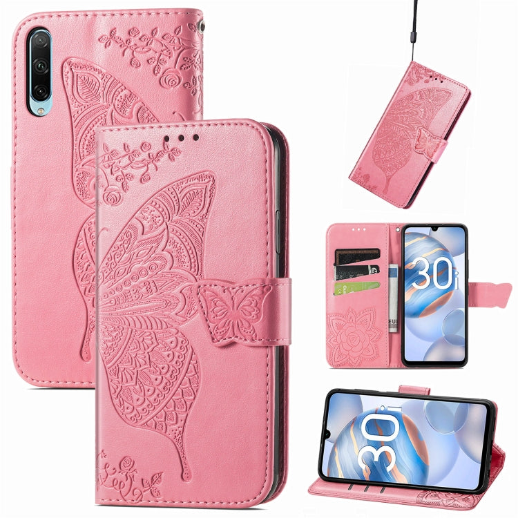 For Honor 30i Butterfly Love Flower Embossed Leather Phone Case