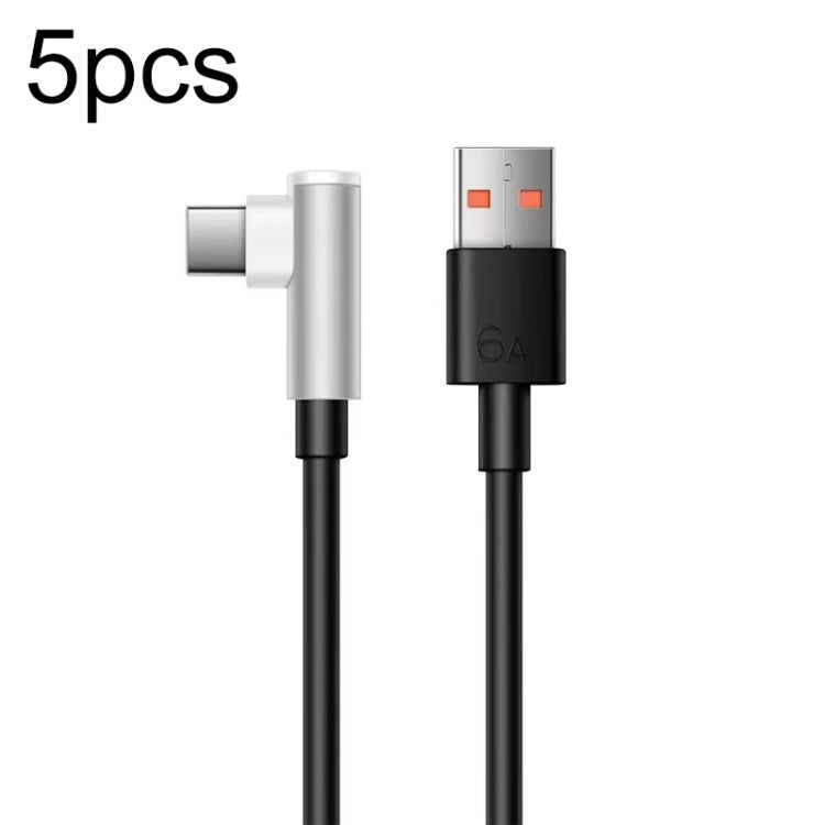 5pcs XJ-92 1m 66W USB to Type-C Elbow Super Fast Charging Data Cable for Huawei and Other Phone