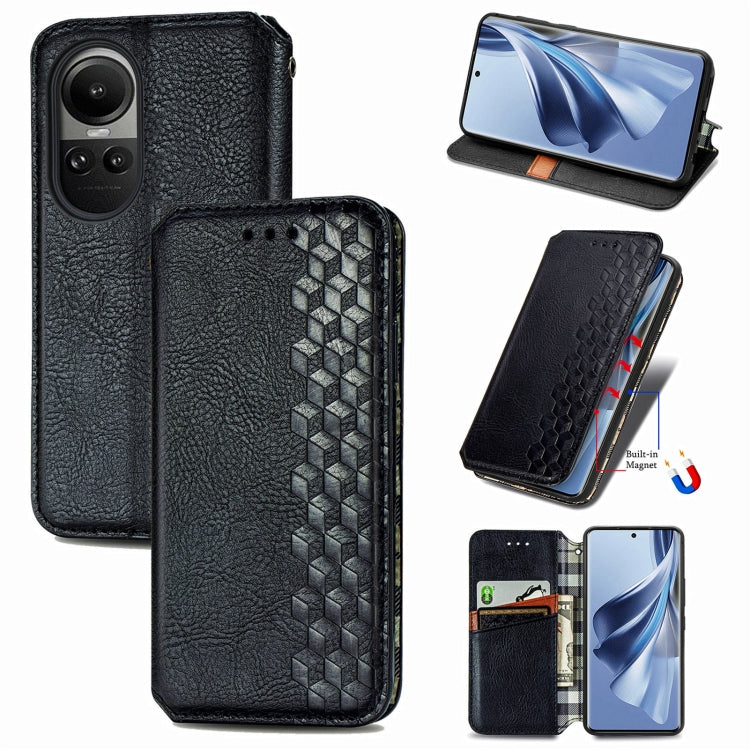 For OPPO Reno10 Global / 10 Pro Global Cubic Grid Pressed Magnetic Leather Phone Case