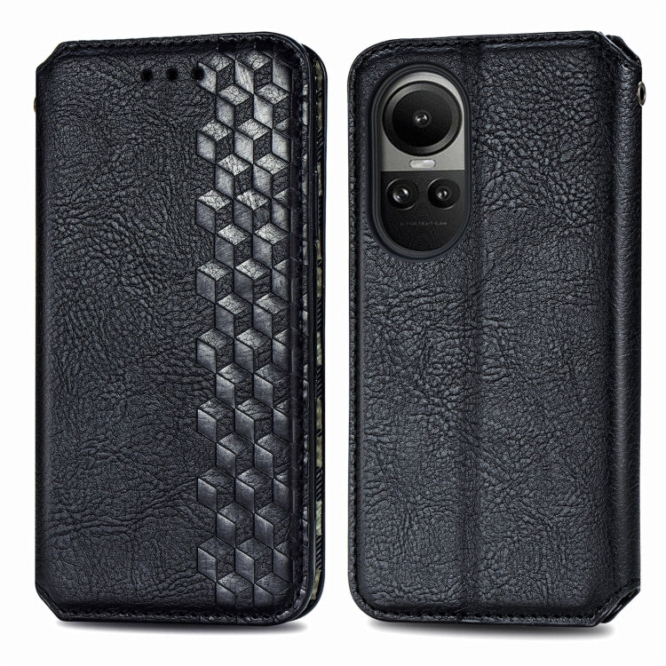 For OPPO Reno10 Global / 10 Pro Global Cubic Grid Pressed Magnetic Leather Phone Case