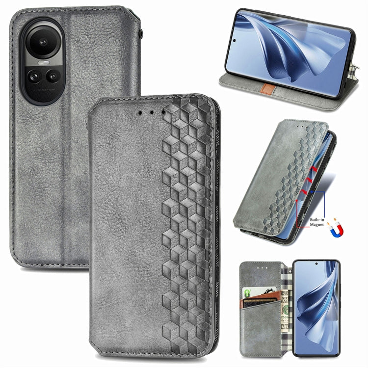 For OPPO Reno10 Global / 10 Pro Global Cubic Grid Pressed Magnetic Leather Phone Case