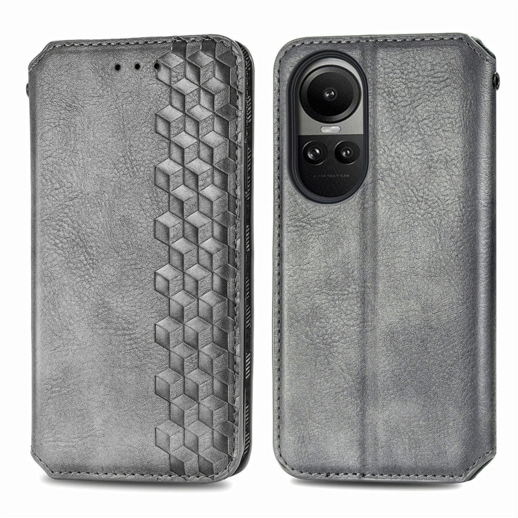 For OPPO Reno10 Global / 10 Pro Global Cubic Grid Pressed Magnetic Leather Phone Case