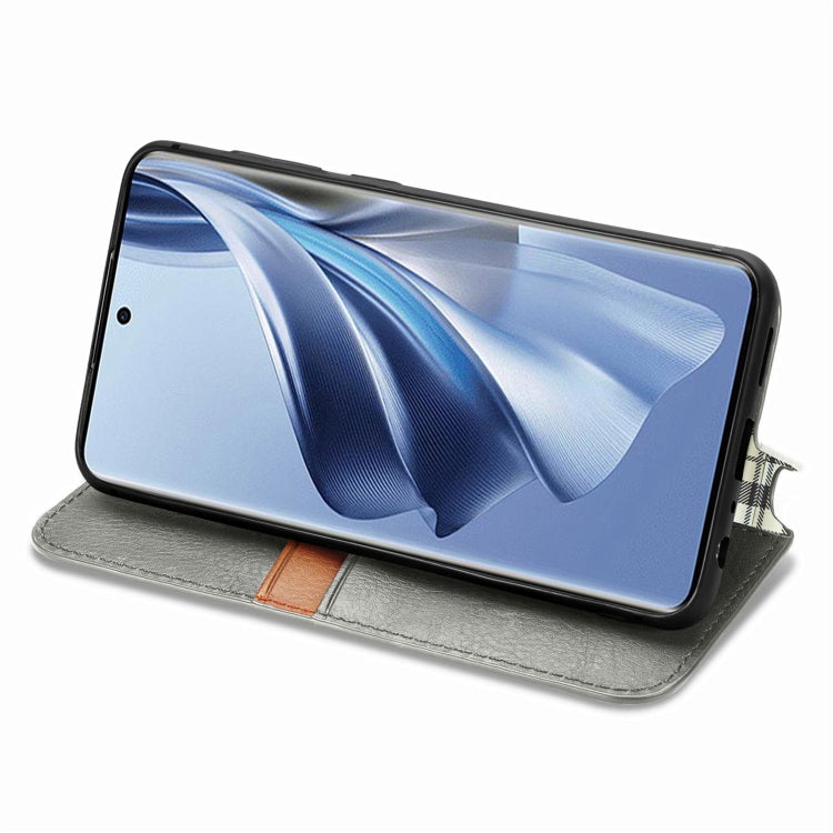 For OPPO Reno10 Global / 10 Pro Global Cubic Grid Pressed Magnetic Leather Phone Case
