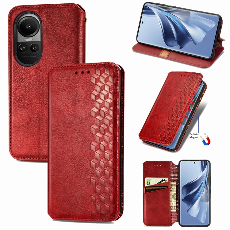 For OPPO Reno10 Global / 10 Pro Global Cubic Grid Pressed Magnetic Leather Phone Case
