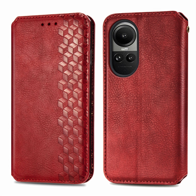 For OPPO Reno10 Global / 10 Pro Global Cubic Grid Pressed Magnetic Leather Phone Case
