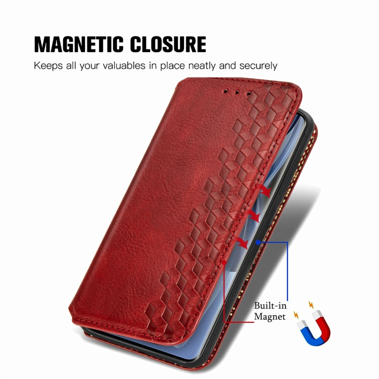For OPPO Reno10 Global / 10 Pro Global Cubic Grid Pressed Magnetic Leather Phone Case