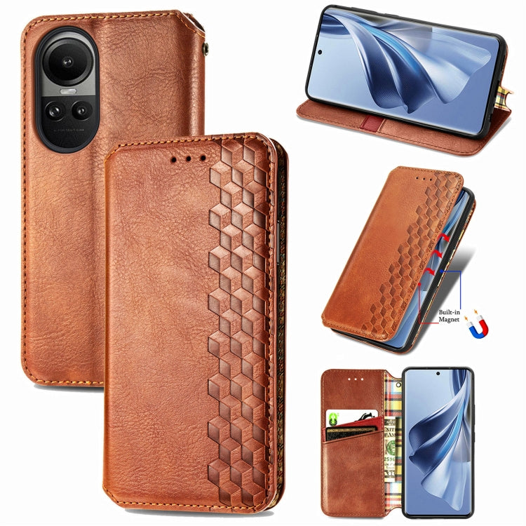 For OPPO Reno10 Global / 10 Pro Global Cubic Grid Pressed Magnetic Leather Phone Case