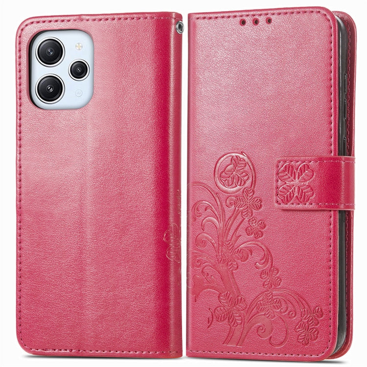 For Xiaomi Redmi 12 5G Four-leaf Clasp Embossed Buckle Leather Phone Case