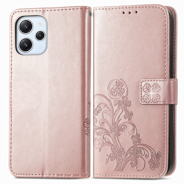 For Xiaomi Redmi 12 5G Four-leaf Clasp Embossed Buckle Leather Phone Case