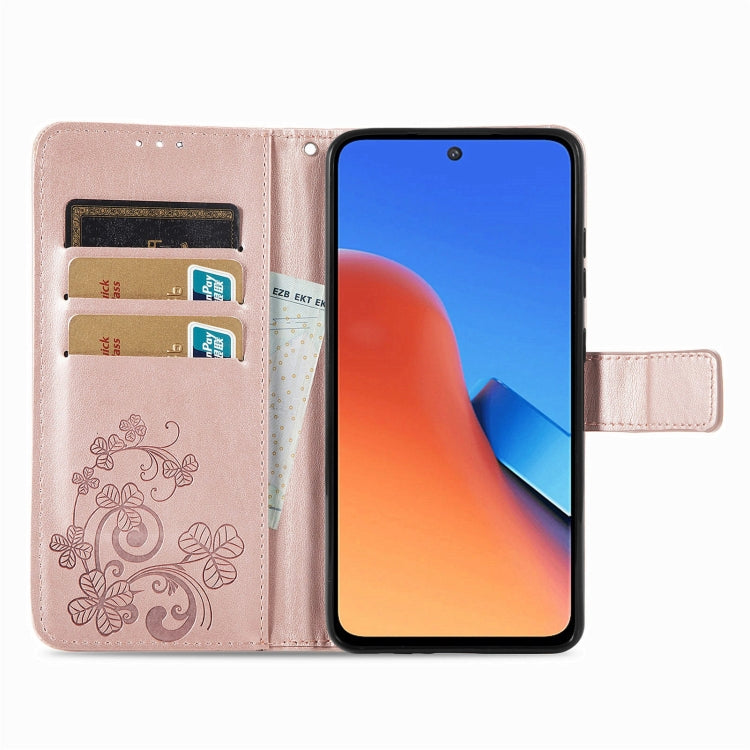 For Xiaomi Redmi 12 5G Four-leaf Clasp Embossed Buckle Leather Phone Case