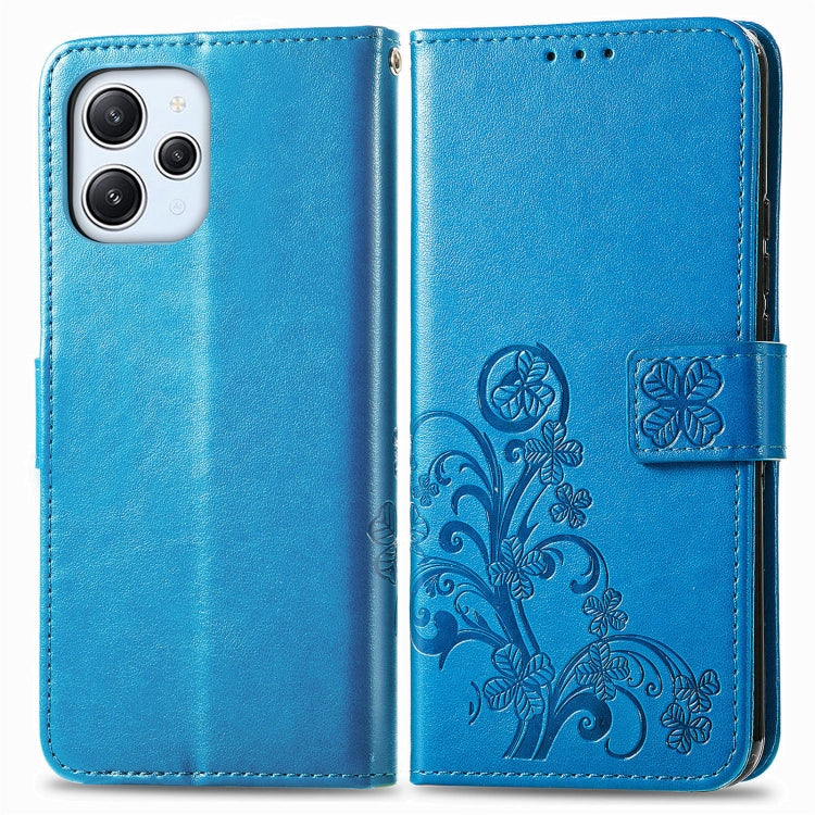 For Xiaomi Redmi 12 5G Four-leaf Clasp Embossed Buckle Leather Phone Case