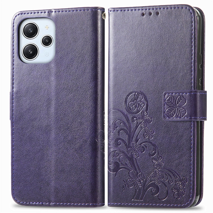 For Xiaomi Redmi 12 5G Four-leaf Clasp Embossed Buckle Leather Phone Case