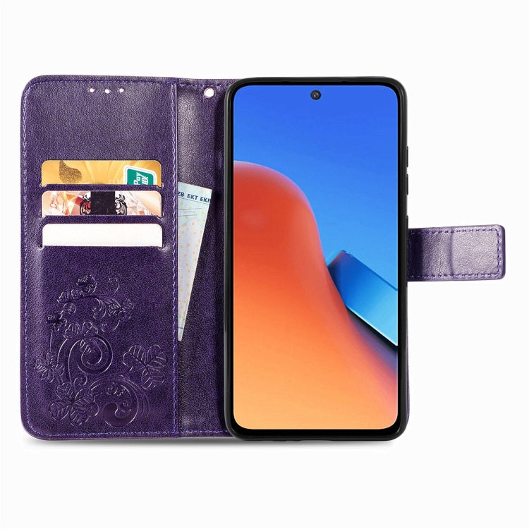 For Xiaomi Redmi 12 5G Four-leaf Clasp Embossed Buckle Leather Phone Case