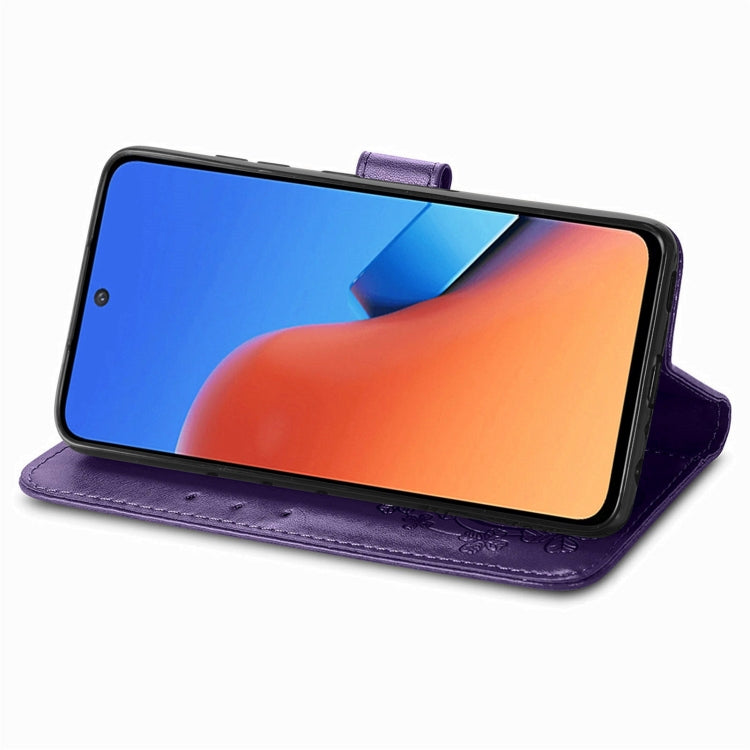 For Xiaomi Redmi 12 5G Four-leaf Clasp Embossed Buckle Leather Phone Case