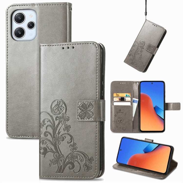 For Xiaomi Redmi 12 5G Four-leaf Clasp Embossed Buckle Leather Phone Case