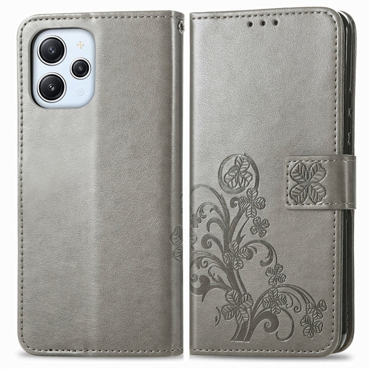 For Xiaomi Redmi 12 5G Four-leaf Clasp Embossed Buckle Leather Phone Case