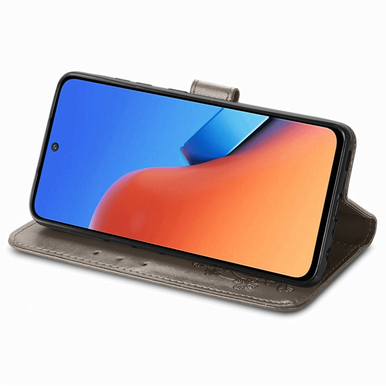 For Xiaomi Redmi 12 5G Four-leaf Clasp Embossed Buckle Leather Phone Case