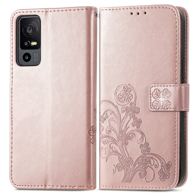 For TCL 40 XE 5G Four-leaf Clasp Embossed Buckle Leather Phone Case