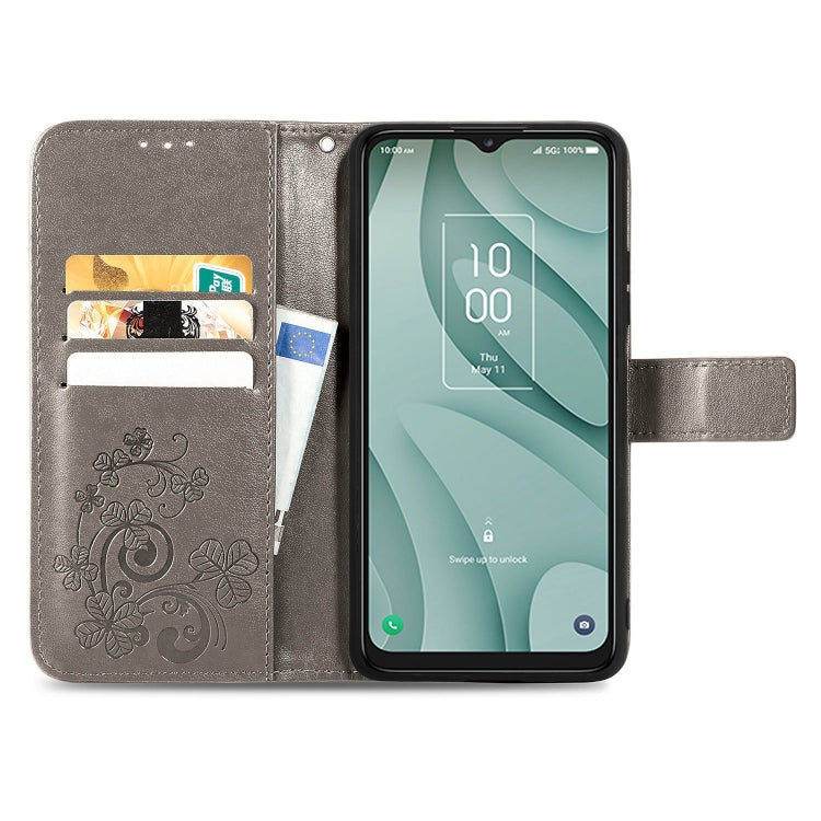 For TCL 40 XE 5G Four-leaf Clasp Embossed Buckle Leather Phone Case