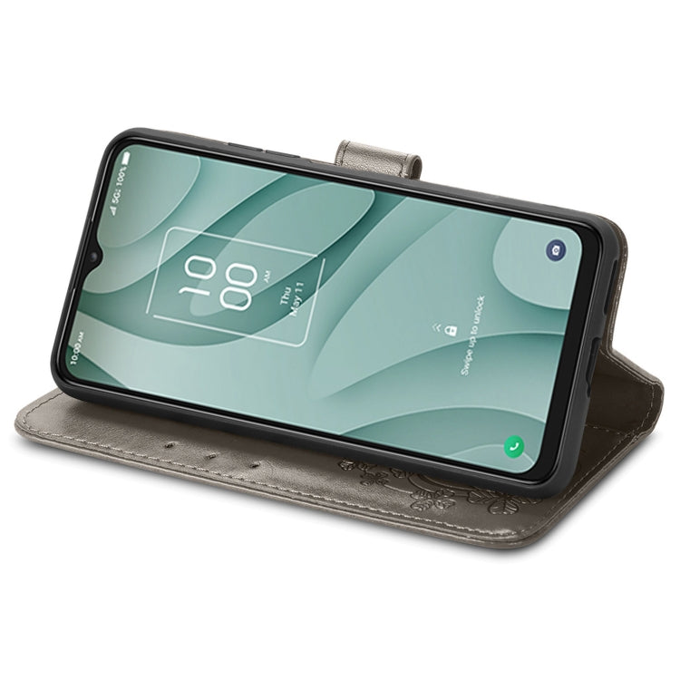 For TCL 40 XE 5G Four-leaf Clasp Embossed Buckle Leather Phone Case