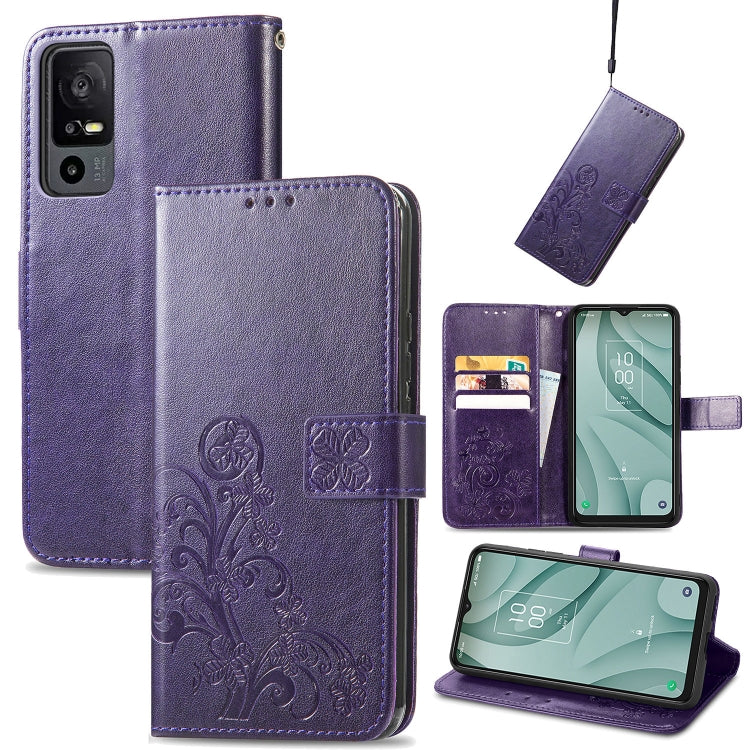 For TCL 40 XE 5G Four-leaf Clasp Embossed Buckle Leather Phone Case